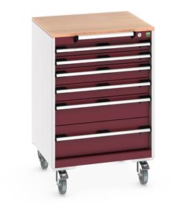 40402151.** cubio mobile cabinet with 6 drawers & multiplex worktop. WxDxH: 650x650x990mm. RAL 7035/5010 or selected